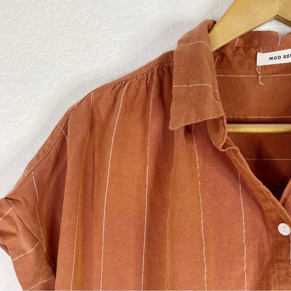 Mod Ref Orange Striped Linen Cotton Button Front … - image 3